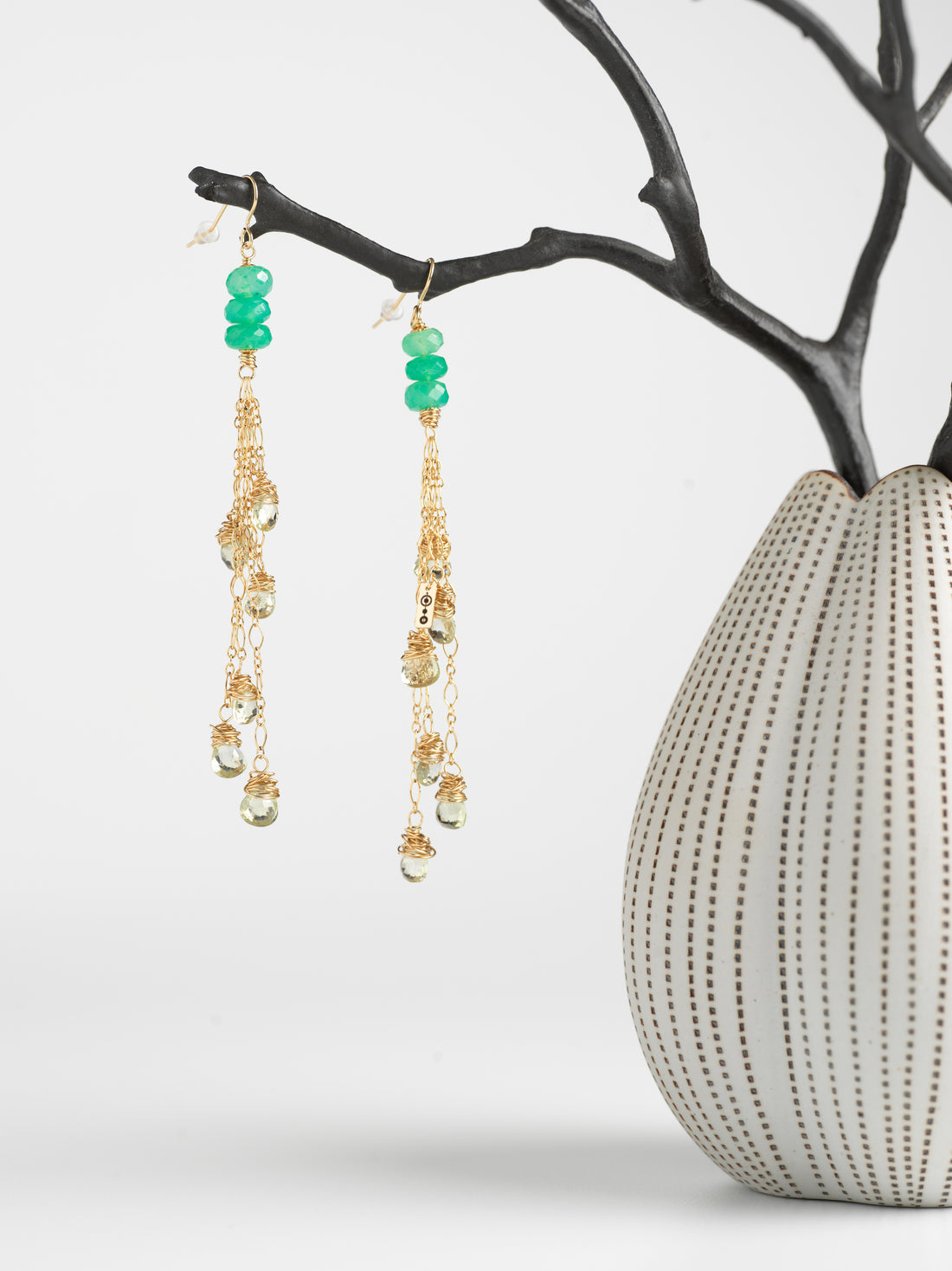 Chrysoprase & Sillimanite Cascade Earrings