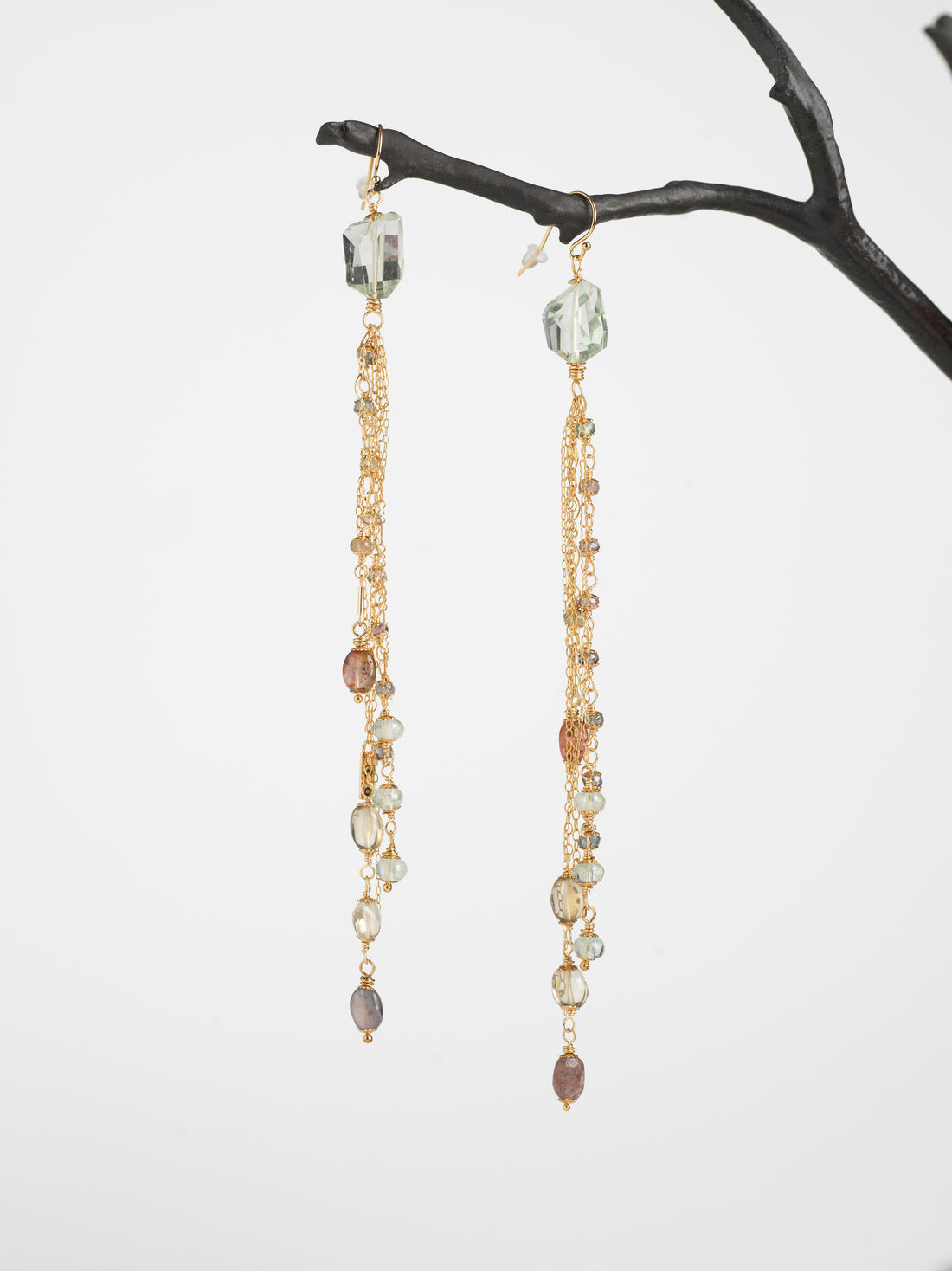 Green Amethyst & Tourmaline Cascade Earrings