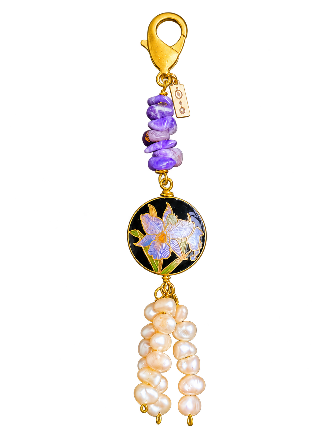 Vintage Enamel & Pearl Bag Charm