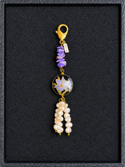 Vintage Enamel & Pearl Bag Charm — additional view 1