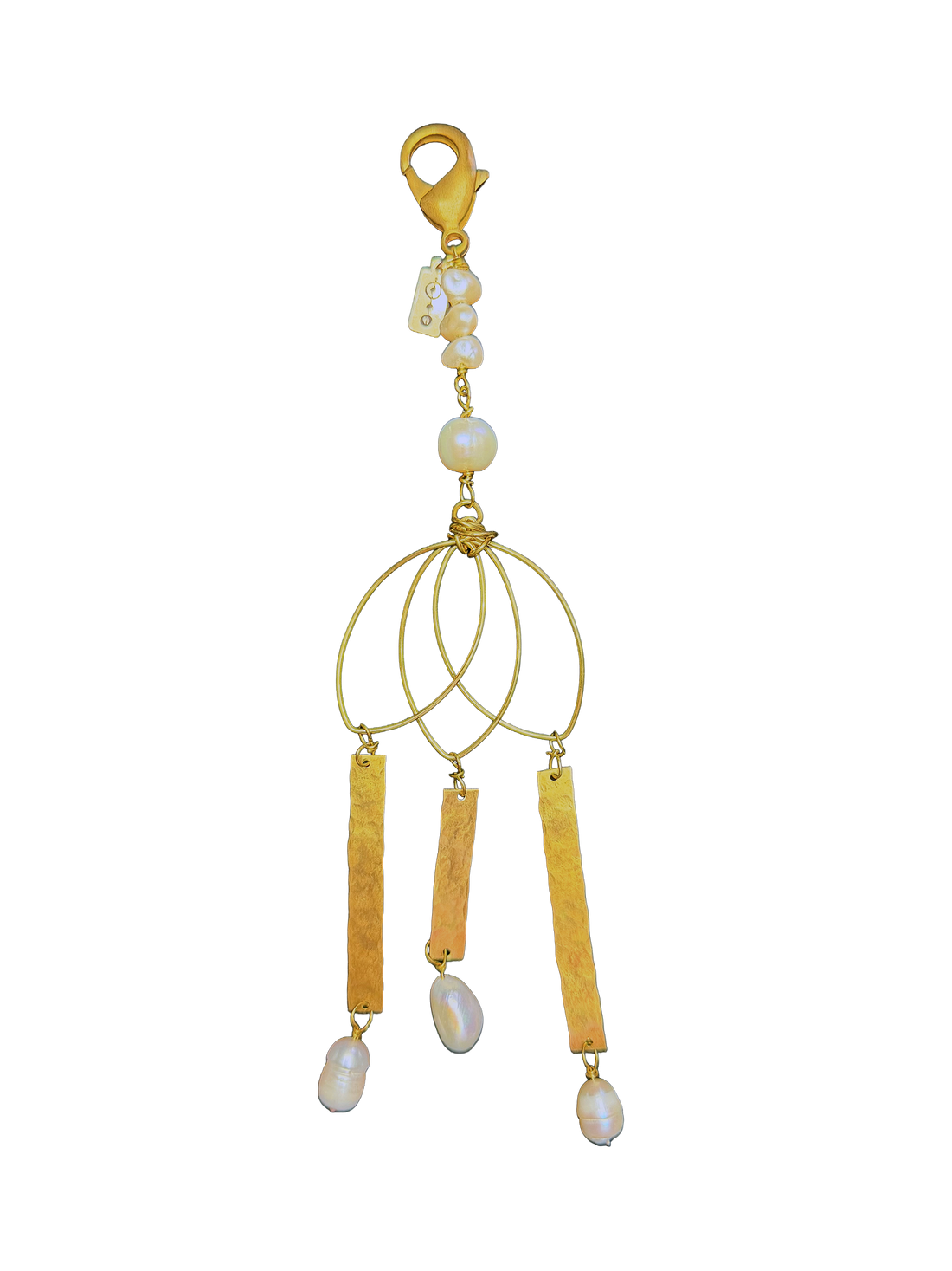 Pearl & Hammered Brass Bag Charm