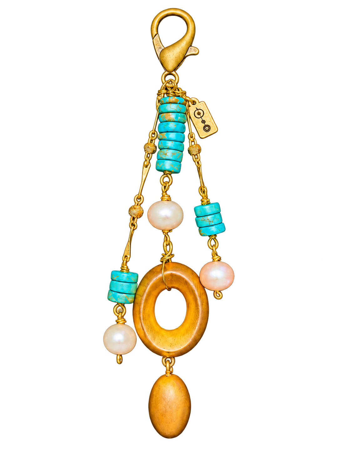 Turquoise & Pearl Vintage Pendant Bag Charm