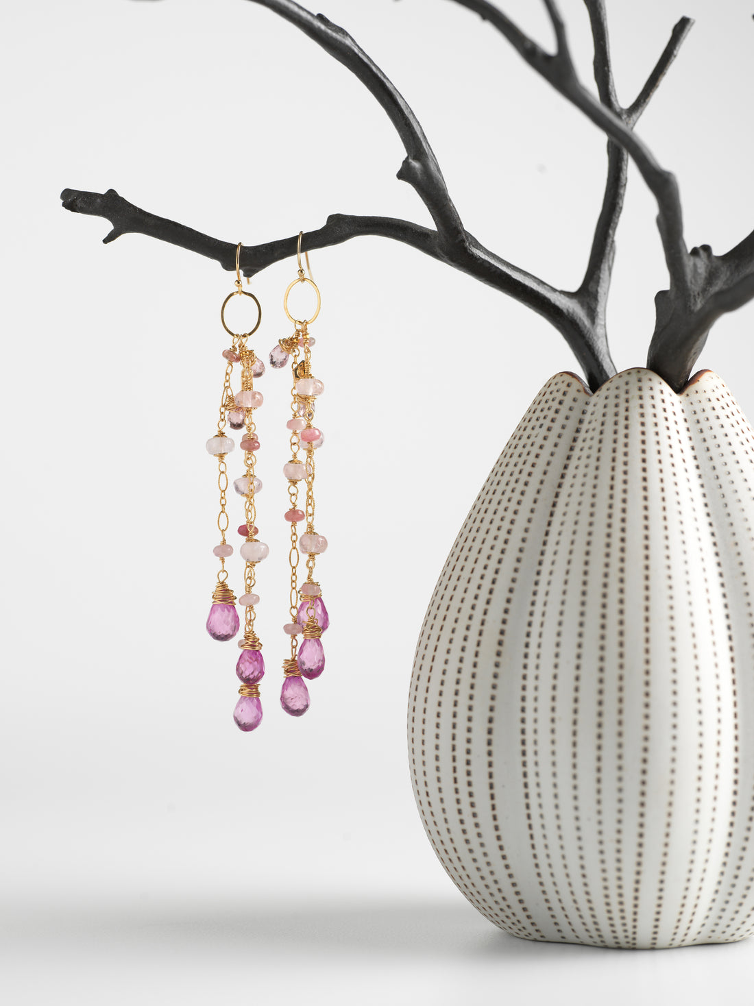 Pink Gemstone Cascade Earrings