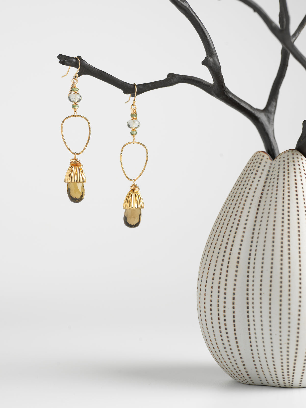 Honey Quartz & Green Amethyst Drop Earrings