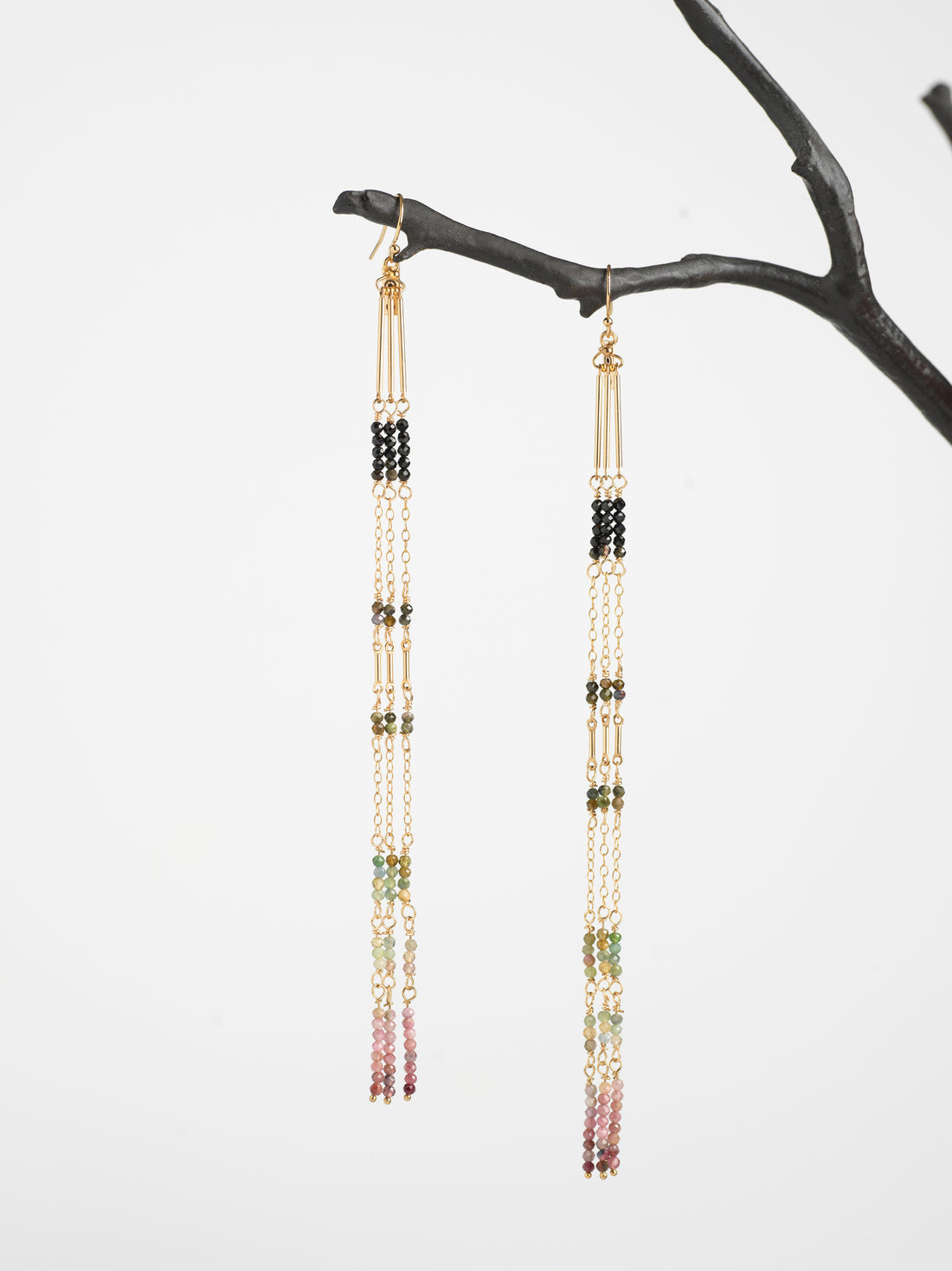 Tourmaline Long Tassel Earrings