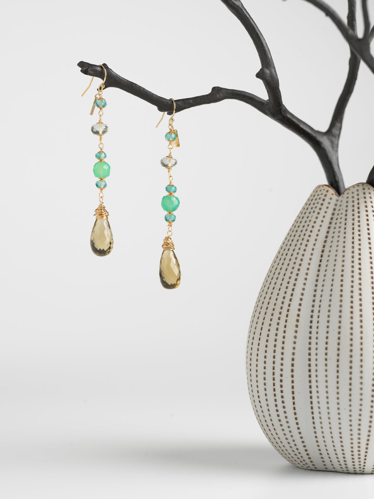 Chrysoprase, Topaz & Honey Quartz Drop Earrings