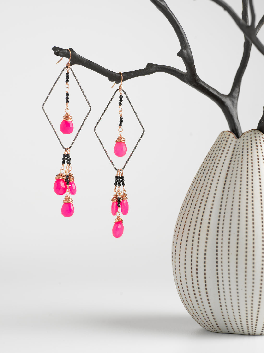 Neon Pink Chalcedony Punk Rock Earrings
