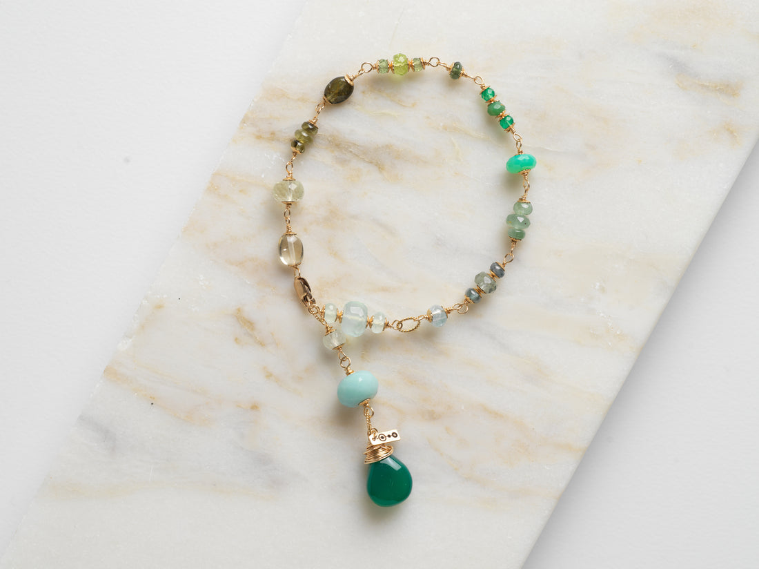Green & Blue Gemstone Charm Bracelet