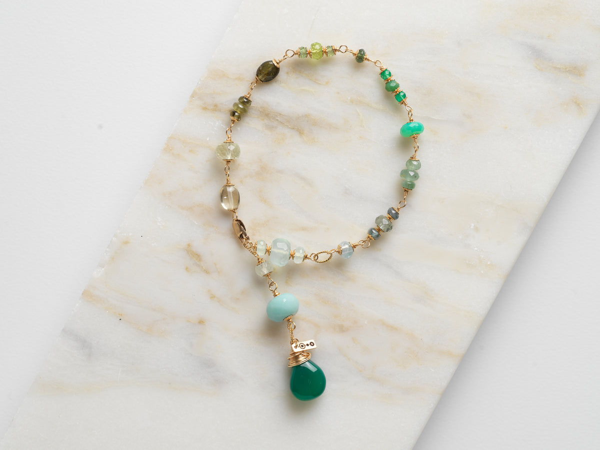 Green & Blue Gemstone Charm Bracelet